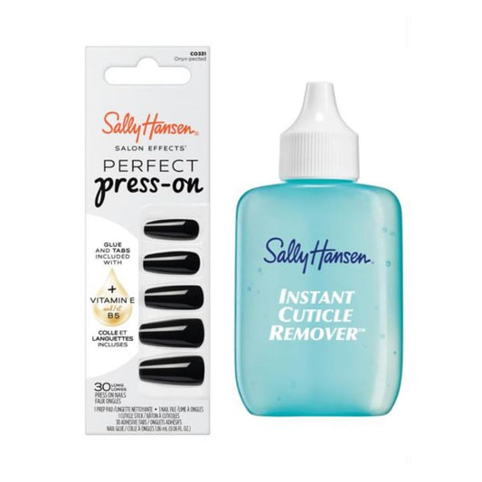 Sally Hansen Instant Cuticle Remover and Salon Effects Perfect Press-On Nails Kit, Nail Glue and 30 Designs