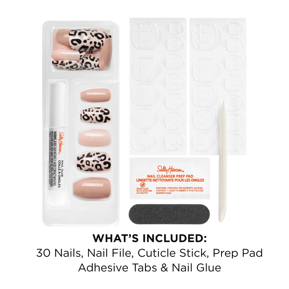 Sally Hansen Instant Cuticle Remover & Salon Effects Going Wild Press On Nails Kit - 15 Second Cuticle Gel with Aloe & 30 Nail Designs with Nail Glue