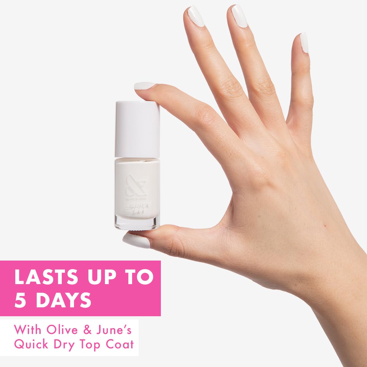 Olive & June Quick Dry Nail Polish | Instant, Fast-Drying, Smudgeproof Color | 15-free, Vegan, Cruelty-Free Formula | Lasts up to 5 Days | Salon-Quality Manicure, Pedicure at Home | Swan Opaque White