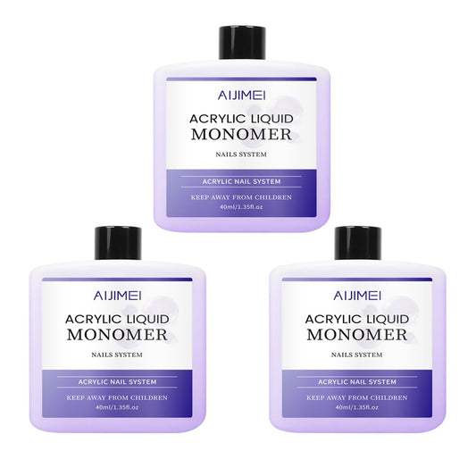 AIJIMEI Acrylic Liquid Monomer for Long Lasting 40ml Acrylic Liquid Professional Nail Art Supplies Suitable for Salon and Home (3pcs)