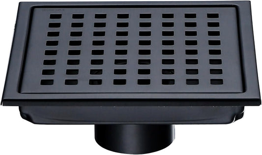 RANDOM Matte Black Square Shower Drain 6 Inch Drain Cover 304 Stainless Steel Floor Drain Grate with Removable Hair Strainer,6" Black Shower Drain