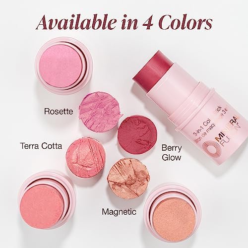 Mineral Fusion 3-in-1 Color Stick, Instant Color Pop and Blush for Cheeks, Creamy Lightweight Formula, Multi-Use Eye, Face, and Lip Makeup, Berry Glow