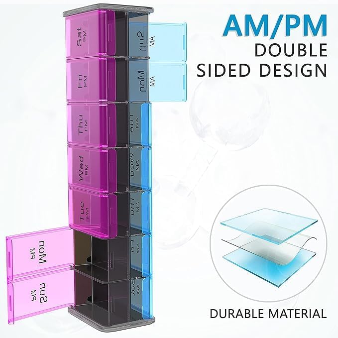 Extra Large Pill Organizer- XXL Pill Box 7 Day - Weekly Pill Organizer with AM PM Large Compartments Big Pill Case for Supplements Jumbo Pill Holder for Vitamins Huge Medicine Organizer 2 Times a Day