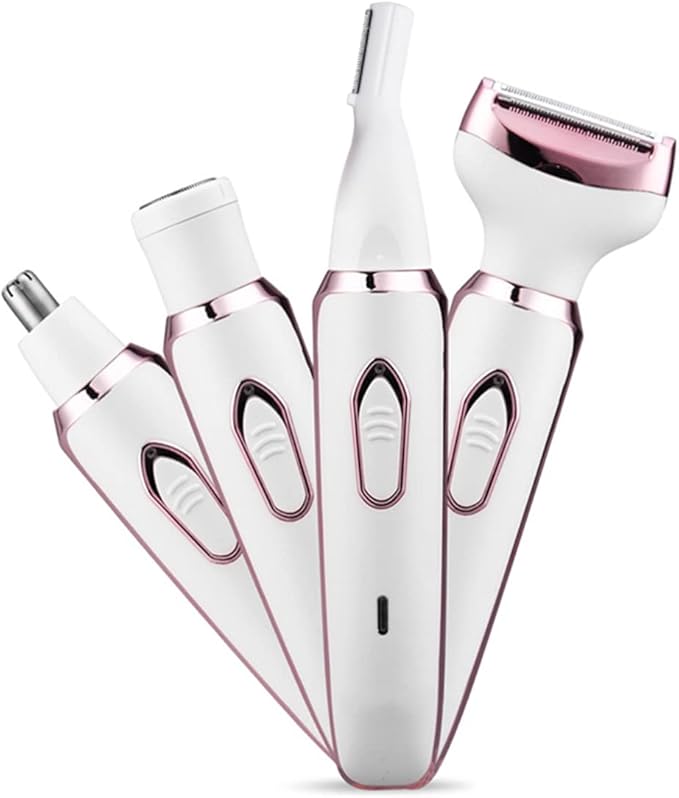 Bikini Trimmer for Women, Electric Razor Hair Shaver for Face Nose Eyebrow Beard Mustache Arm Leg Armpit Bikini, Replaceable Lady Facial Razor, Painless Rechargeable 4 in 1 Women Body Shaver for Trip