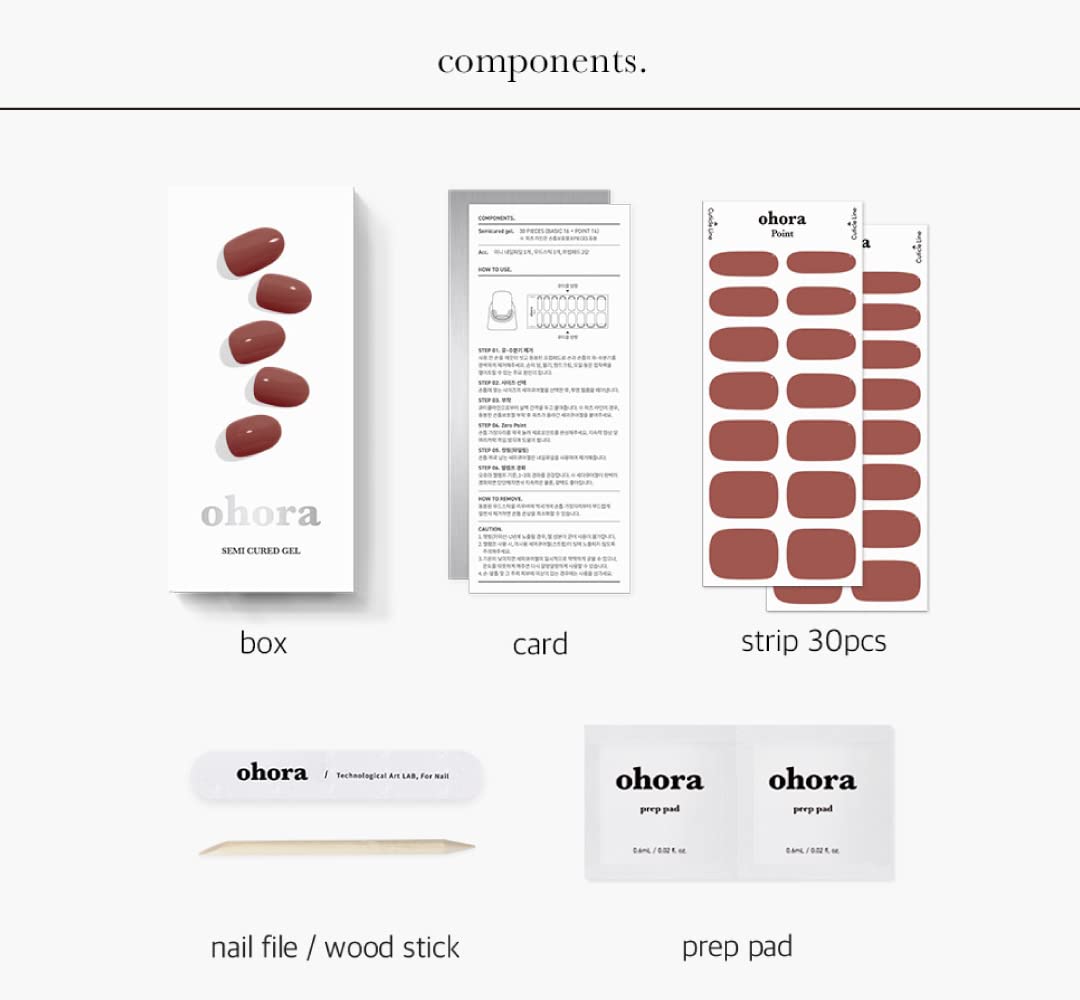 ohora Semi Cured Gel Nail Strips (N Brick) - Brown, Solid, Works with Any UV/LED Lamps, Salon-Quality, Long Lasting, Easy to Apply & Remove - Includes 2 Prep Pads, Nail File & Wooden Stick