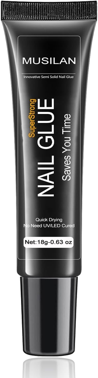 18g Semi Solid Super Strong Nail Glue for Press On Nails - No UV Lamp Needed Quick Drying & Long-Lasting Professional Solid Nail Glue Gel for Fake False Acrylic Nails Tip at Home DIY Manicure