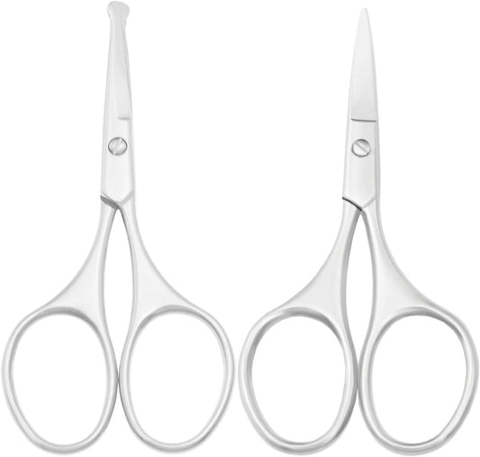 Multicolor Professional Grooming Scissors for Personal Care Facial Hair Removal and Ear Nose Eyebrow Trimming Stainless Steel Fine Straight Tip Scissors 3.9 Inch (Silver Set D)