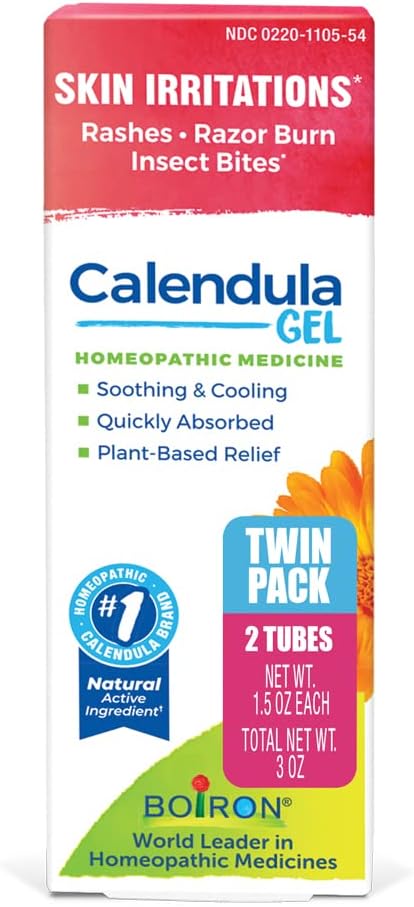 Boiron Calendula Gel for Relief from Rashes, Razor Burn, or Insect Bites - Non-Greasy and Fragrance-Free - 3 oz (2 Pack of 1.5 oz)