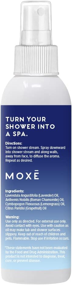 MOXĒ Dream Lavender & Chamomile Shower Mist, Spa Steam Spray, Certified Natural Essential Oils, Aromatherapy, Tension Relief, USA Made, 4 Ounces