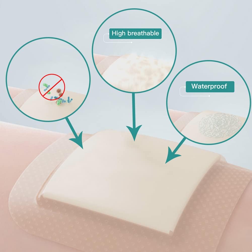 Dimora Foam Wound Dressing 2"x5" Waterproof Silicone Bandages with Adhesive Border, Super Absorbent Breathable Wound Care Products for Sensitive Skin Pack of 5