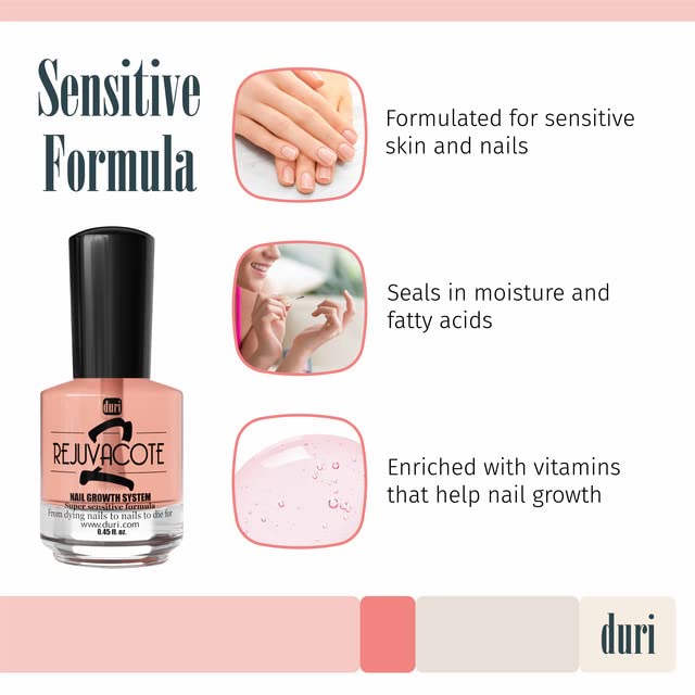 Duri Rejuvacote 2 Nail Growth System Sensitive Formula - Nail Hardener and Strengthener for Brittle, Breaking, Splitting Nail Repair - 0.45 Fl Oz (Pack of 2)