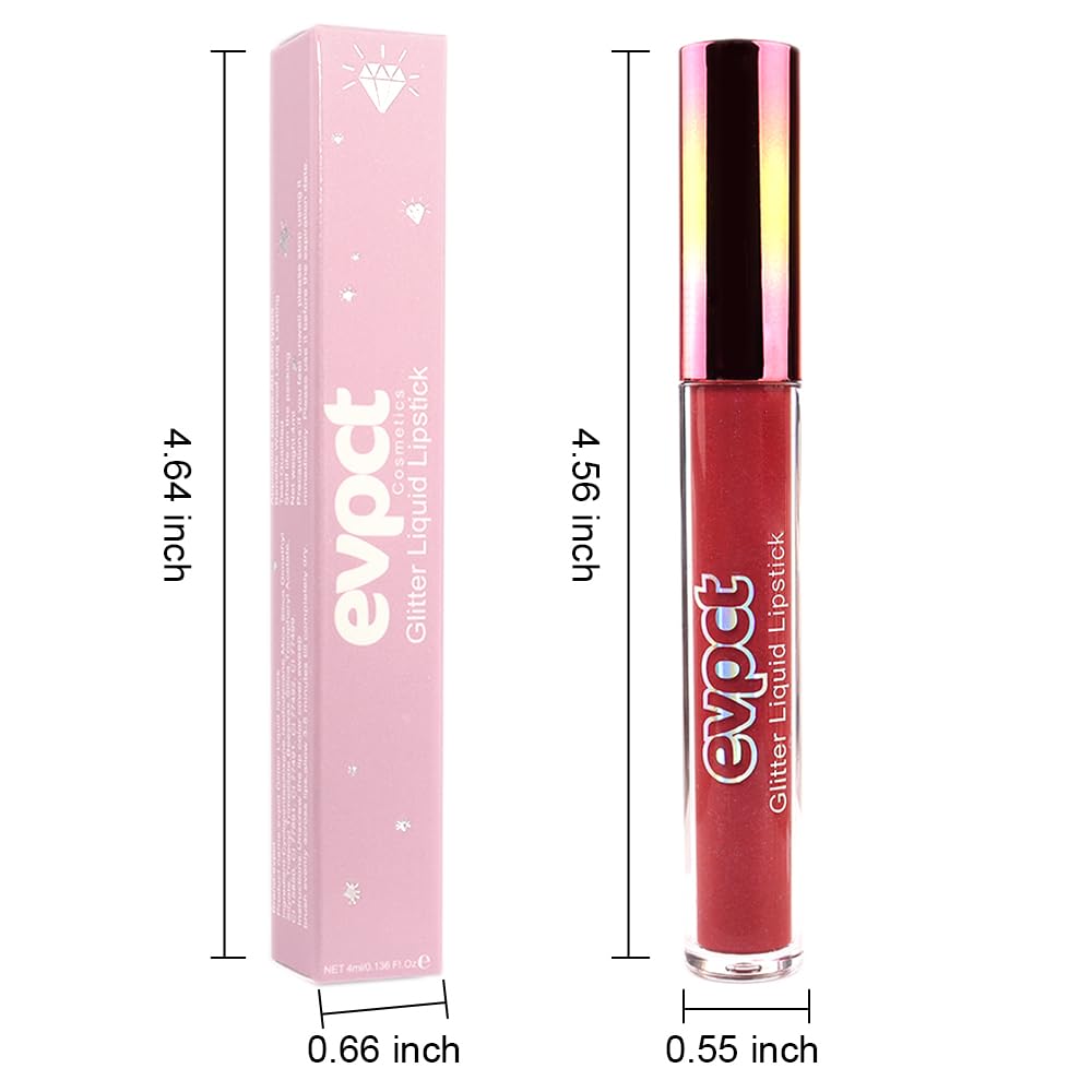 evpct 1Pcs Wine Red Matte to Glitter Liquid Lipstick Lip Set Kit, Long Lasting Matte Diamond Glitter Lipstick Waterproof, Colorful Sparkly Glossy Metallic Shimmer Sparkle Lip Gloss for Women 06#