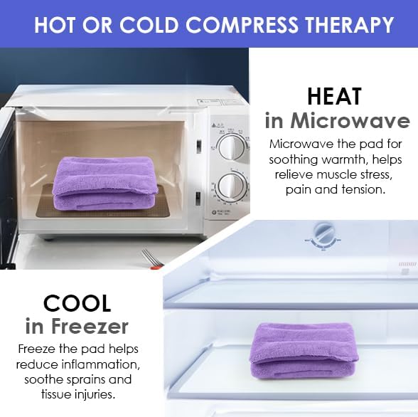 Microwave Heating Pad for Pain Relief, 8 x 18 Microwavable Moist Heat Pads for Neck, Shoulder, Back, Knee, Period Cramps, Rice Heat Pack Hot & Cold Compress Reusable & Portable, Purple