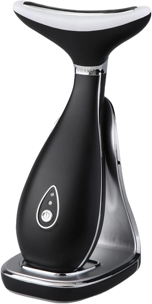 Lily Neck Face Massager, Face Sculpting Tool, Skin Rejuvenation Device with Thermal, Triple Action LED and Vibration, for Anti-Aging, Lifting and Tightening Sagging Skin (Frosted Black)