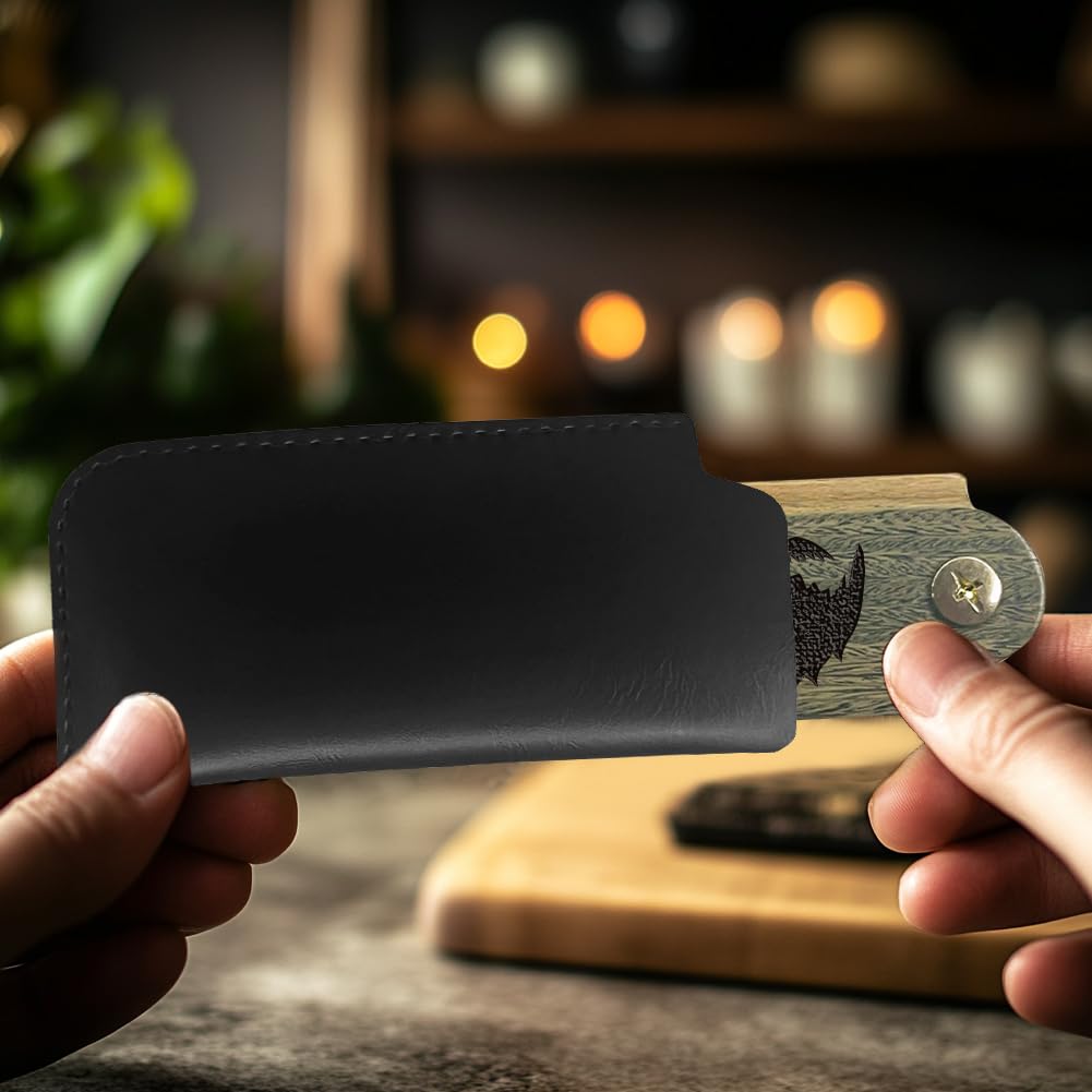 CHGCRAFT Fear the Beard Folding Wooden Comb Foldable Beard Comb Carved Wooden Combs Fine Tooth Hair Combs with Imitation Leather Carrying Pouch for Men Grooming Mustaches Head Hair Husband Gift