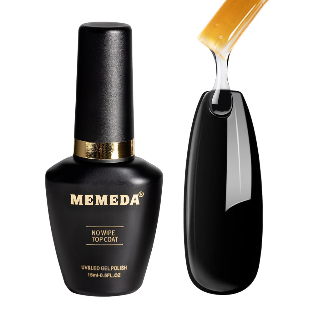 Gel Nail Polish Top Coat, 15ml No Wipe High Gloss Shiny Long Lasting Clear Top Gel for Acrylic Nails, Need U V/LED Lamp for Home DIY and Spring Nail Salon