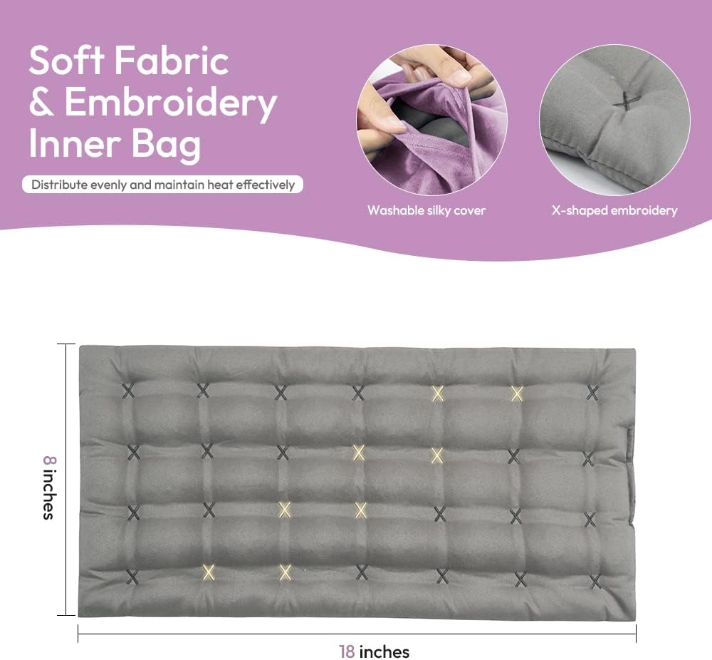 Microwavable Heating Pad with Washable Cover, 8 x 18 Microwave Heating Pad for Neck and Shoulders, Moist Heat Bean Bag Warm Compress for Knee, Joints, Wrist, Abdomen (Purple)