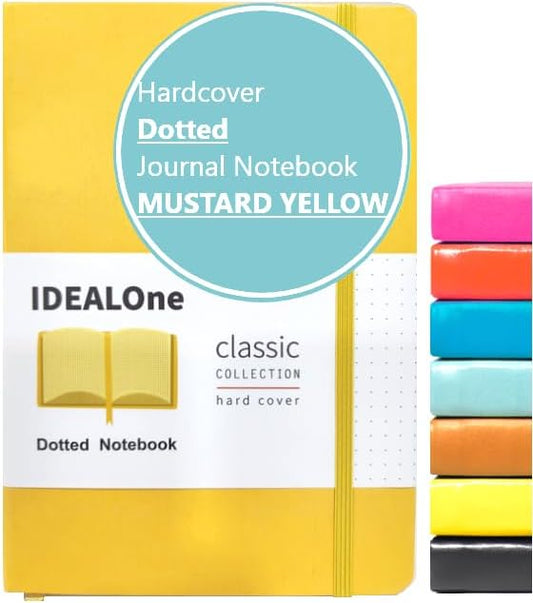 IDEALOne Dotted Hardcover Leather Journal Notebook–A5(5.7x8),College ruled Journaling Notebooks,160page,100GSM Paper,Journal for Women,Men,Notebooks for Work,Journals for Writing(Mustard Yellow)