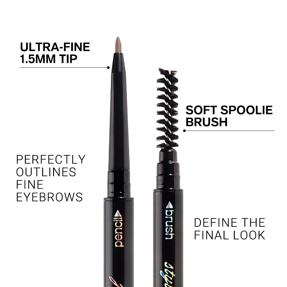 Thin Eyebrow Pencils for Women - 5 Pack Waterproof Micro Dual-Ended Ultra-Fine Tip Brow Pen & Spoolie Brush, Formula for Natural Hair Strokes, Filling, Shaping - Dark Brown