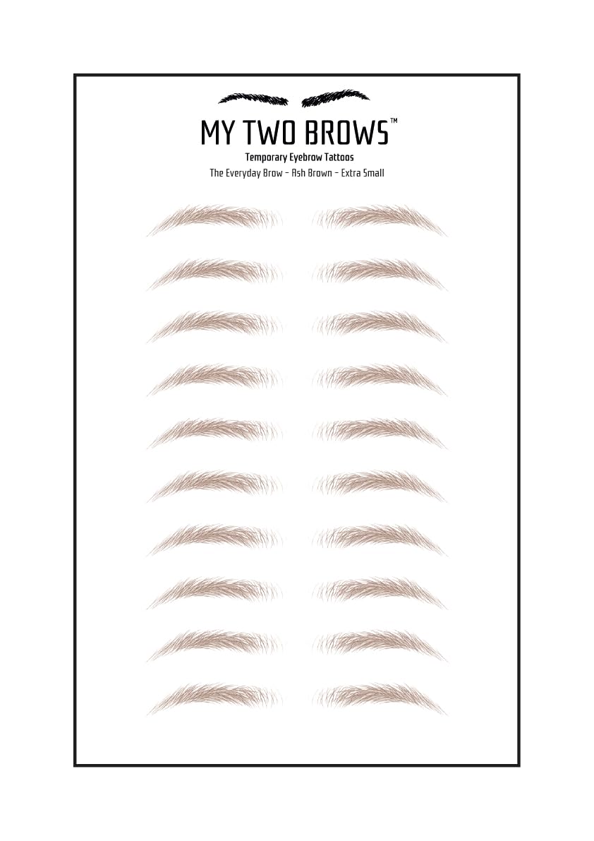 (10 pairs) Ash Brown Temporary Eyebrow Tattoo - Extra Small Size - Waterproof & Smudgeproof - Everyday Brow Style Eyebrow Stickers - Sheet Lasts up to 30 Days - Won't Work on Existing Brows