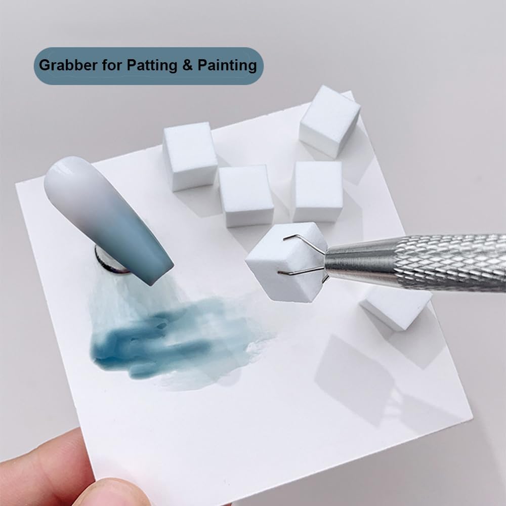 Sponge Patting Painting Nail Gel Set, 50PCS Sponges with Grabber for Ombre Gradient Nails, Blending Mixing Colors Blue Red Yellow, Aurora Nails Art Design (50Sponges & Grabber & 3PrimaryColors)