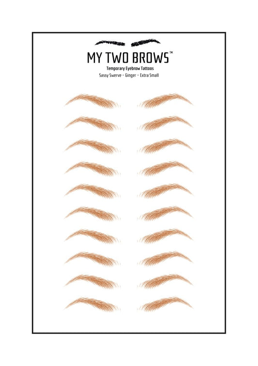 (10 pairs) Ginger Temporary Eyebrow Tattoo - Extra Small Size - Waterproof & Smudgeproof - Sassy Swerve Style Eyebrow Stickers - Sheet Lasts up to 30 Days - Won't Work on Existing Brows