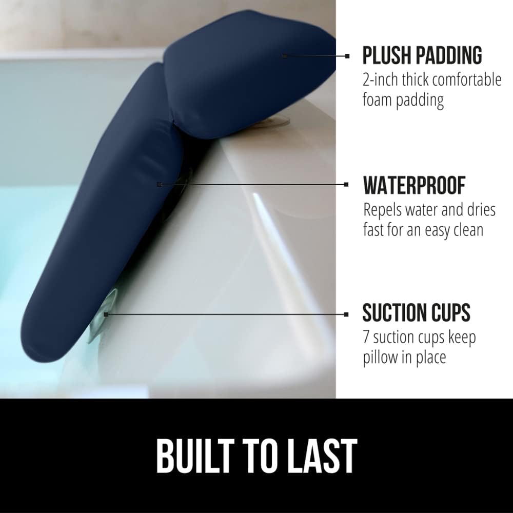 GORILLA GRIP Bath Pillow for Tub, Improved Suction Cups, Luxury Bathtub Pillows, Headrest for Neck and Back Support, Relaxing Home Spa, Hot Tubs and Bathroom Essentials, Gifts for Women, 2 Panel Navy