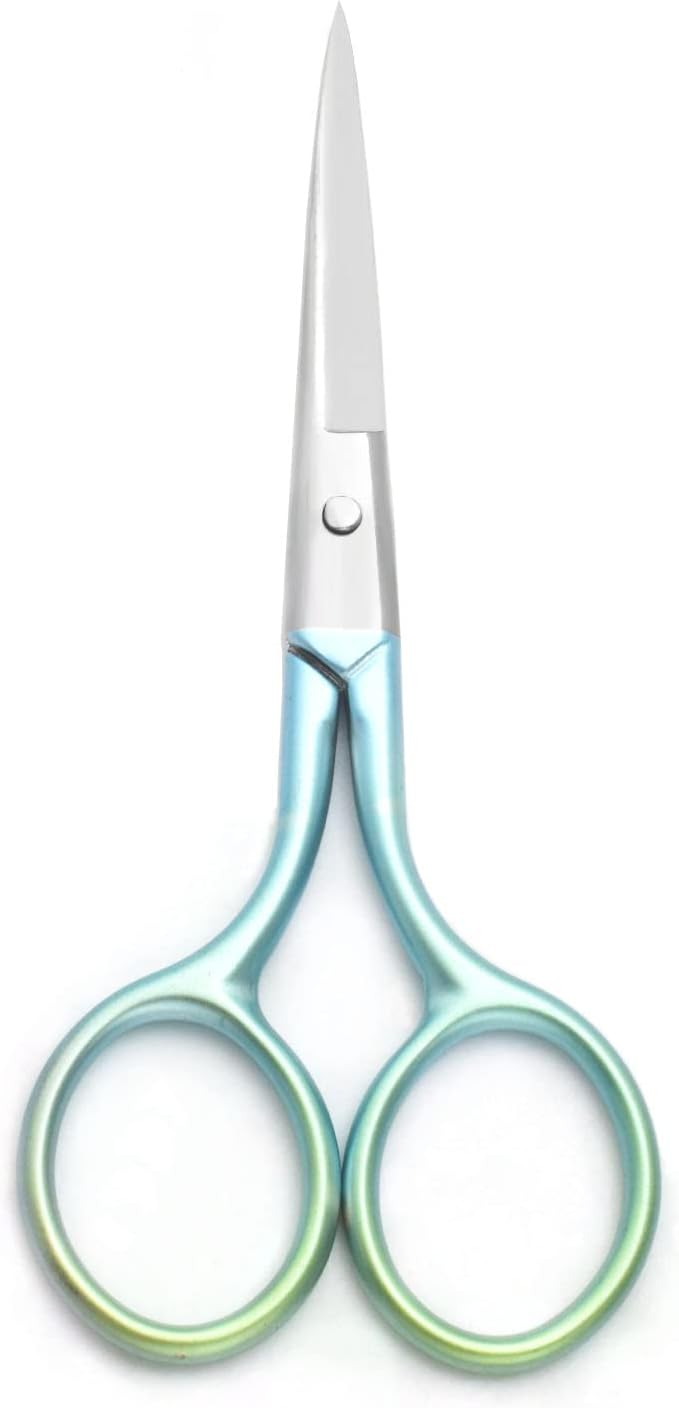 Multicolor Professional Grooming Scissors for Personal Care Facial Hair Removal and Ear Nose Eyebrow Trimming Stainless Steel Fine Straight Tip Scissors 3.9 Inch (Green+Pink)