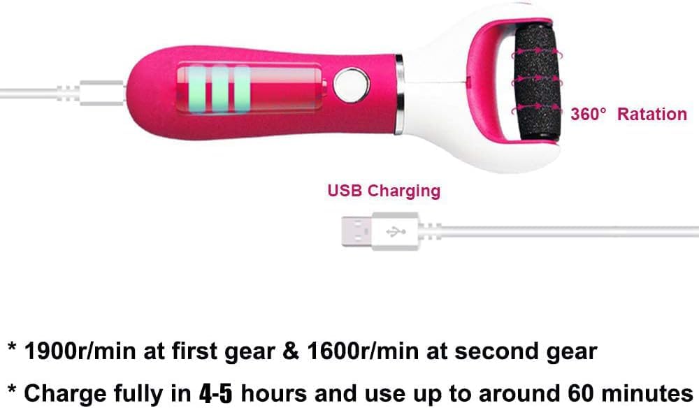 BOMPOW Foot Scrubber Electric Callus Remover Rechargeable Foot File Hard Skin Remover Pedicure Tools Electronic Callus kit for Cracked Heels and Dead Skin with 2 Roller Heads