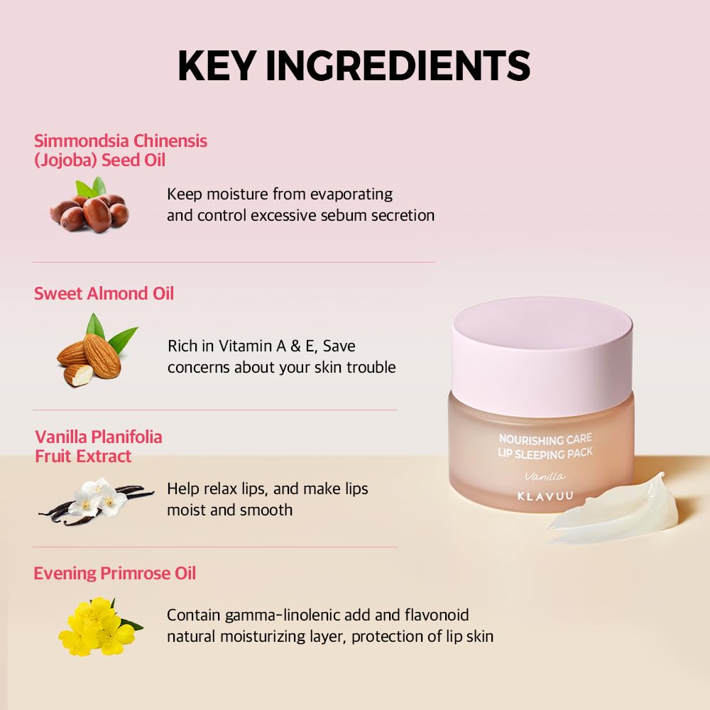 Klavuu Lip Mask Sleeping Pack (0.7oz) – Overnight Deep Hydrating Korean Lip Balm Treatment for Very Dry, Chapped Lips | Lip Lightening & Plumping with Instant Hydration | Gentle Exfoliating (Vanilla)