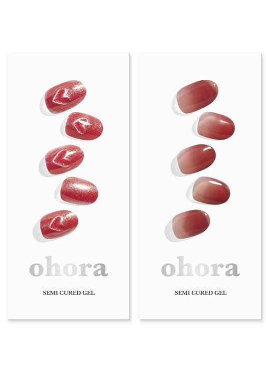 ohora Semi Cured Gel Nail Strips (N Magnetic Love N Fig Jam) - Works with Any Lamps, Salon-Quality, Long Lasting, Easy to Apply & Remove - Includes 2 Prep Pads, Nail File & Wooden Stick