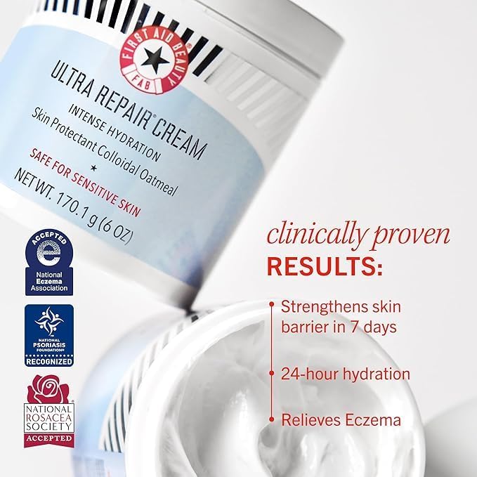 First Aid Beauty - Ultra Repair Cream, Intense Hydration Whipped Colloidal Oatmeal, Clinically Proven to Strengthen Skin Barrier & Help Relieve Eczema, Face & Body Moisturizer, 14 oz Vanilla Cinnamon