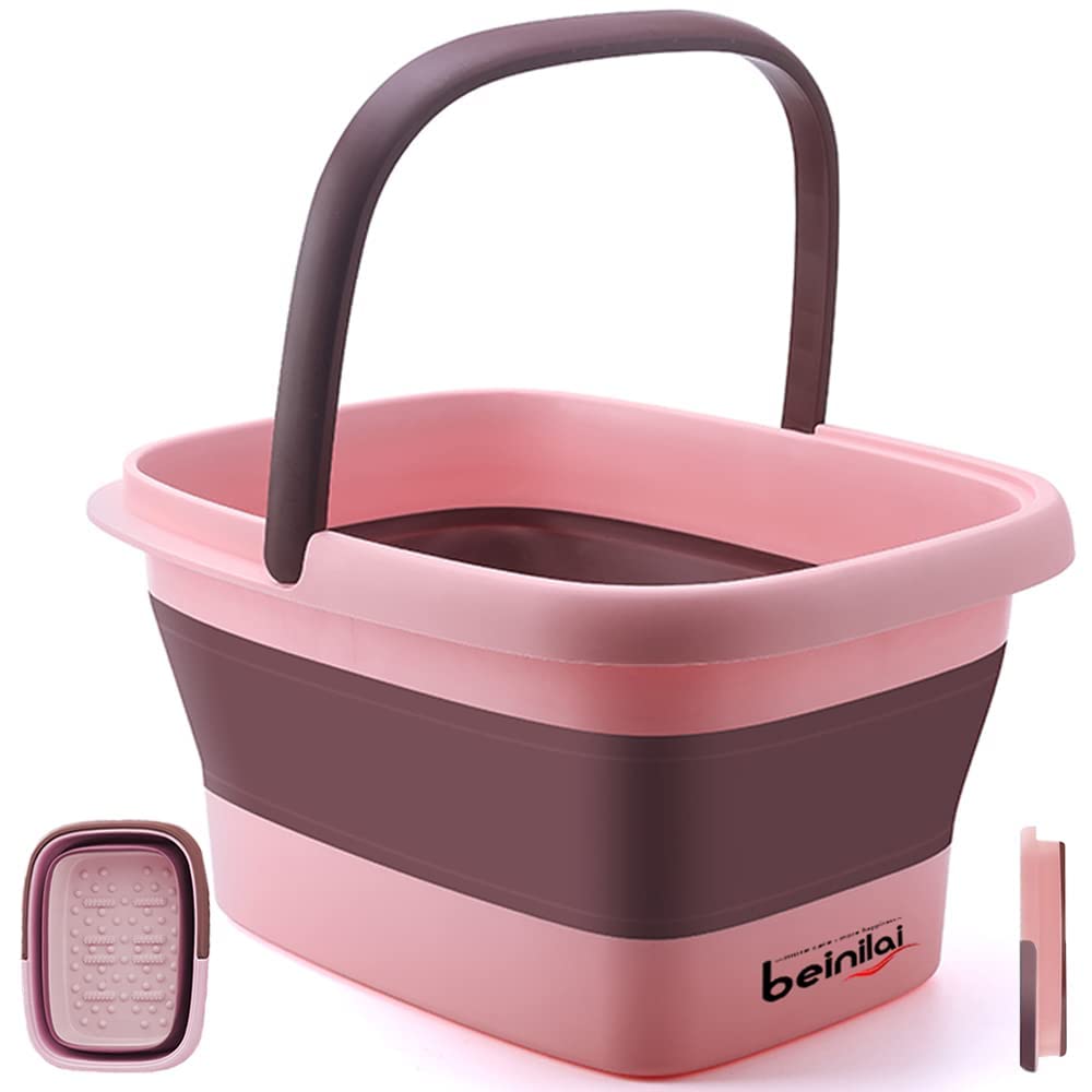 Foot Bath Collapsible Foot Soak Tub,Beinilai Collapsible Foot Bath Basin,Multifunction Plastic Basin with Handles,Foot Tub for Soaking Feet-Pink