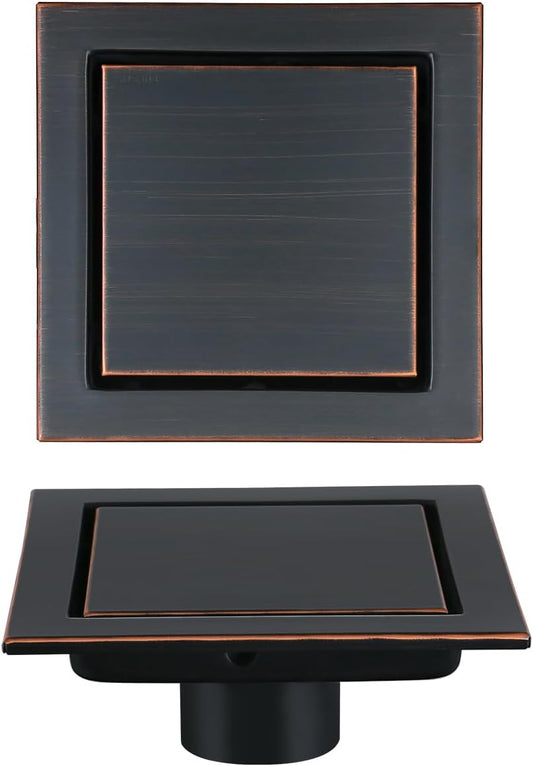 RANDOM Oil Rubbed Bronze Shower Drain Square with Removable Tile Insert Shower Drain Cover and Hair Strainer SUS 304 Stainless Steel 6 inch Shower Floor Drain