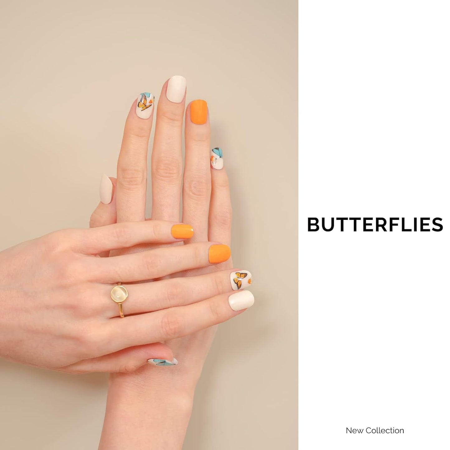 NAILOG Semi Cured Gel Nail Strips, 34 pcs Salon-Quality Gel Nail Stickers, Long Lasting Nail Wraps for Women with Soft Gel Finish | Butterflies