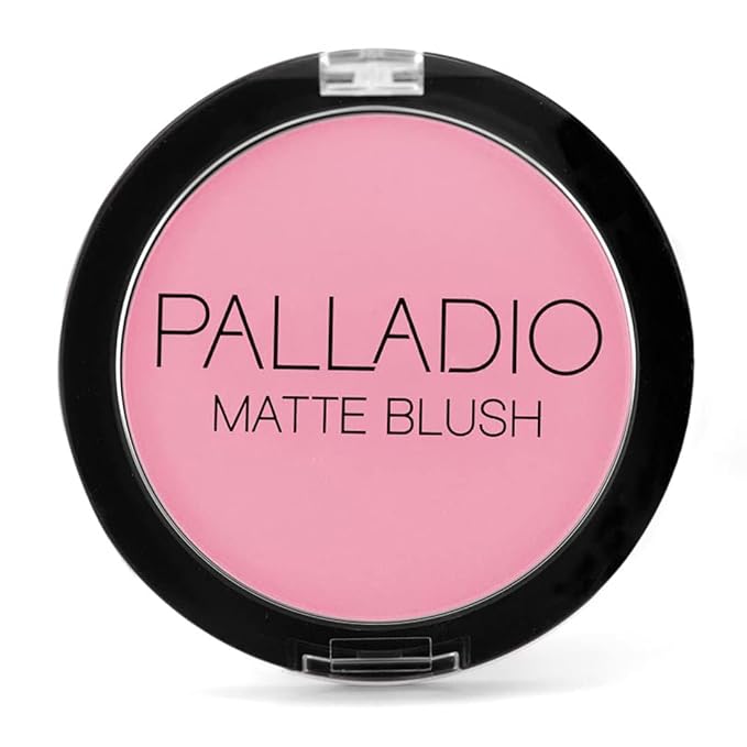 Palladio Matte Blush, Brushes onto Cheeks Smoothly, Soft Matte Look and Even Finish, Flawless Velvety Coverage, Effortless Blending Makeup, Flatters the Face, Convenient Compact, Berry Pink