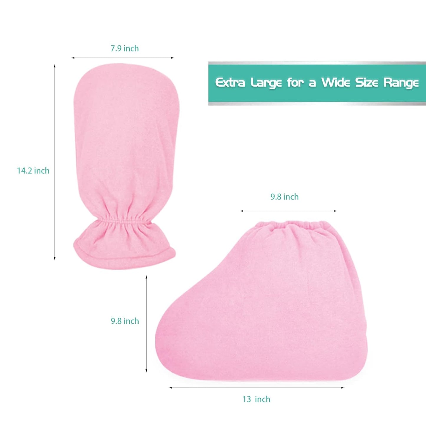 Paraffin Wax Bath Terry Cloth Gloves & Foot Liners, Paraffin Wax Machine Heated SPA Mittens Foot Liners, Thick Heat Hand Feet Treatment Insulated Mitt Spa Feet Cover Great for Men Women (Pink)