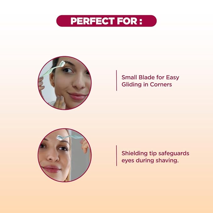 Eyebrow Shaper Tool for Women, 3ct | Eyebrow Shaper, Face Razor, Upper Lip & Chin Hair Remover | SS German Blade, Painless Shaving, Smooth Skin, Peach Fuzz Remover