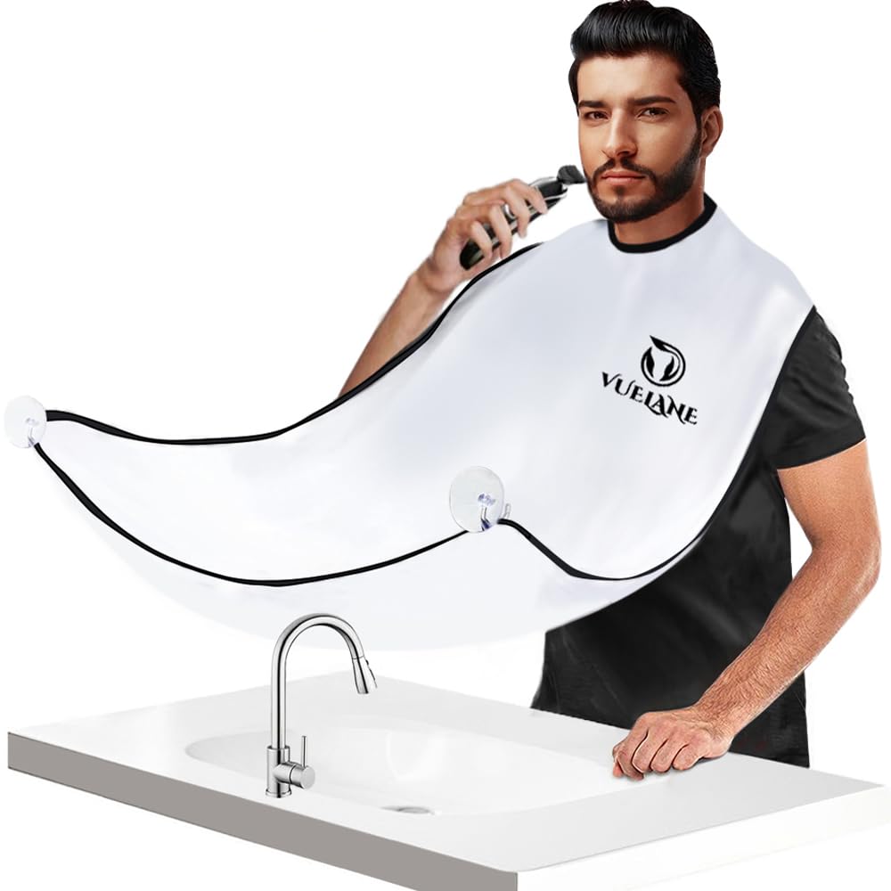 Beard Bib Beard Apron, Beard Bib Hair Catcher for Men Shaving, Non-Stick Beard Bib Apron for Men with Strong Suction Cups, Gifts for Men Husband, Grooming Kit for Men - White