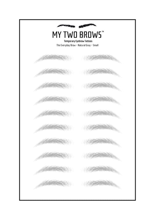 (10 pairs) Natural Gray Temporary Eyebrow Tattoo - Small Size - Waterproof & Smudgeproof - Everyday Brow Style Eyebrow Stickers - Sheet Lasts up to 30 Days - Won't Work on Existing Brows