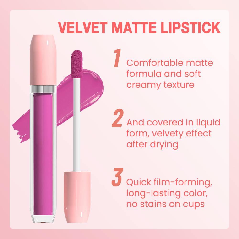 BINGBRUSH Super Matte Longwear No-Budge Stay On Smudge Proof Liquid Lipstick Long Lasting Makeup for Women,Highly Pigmented Color and Instant Shine, Cheeky