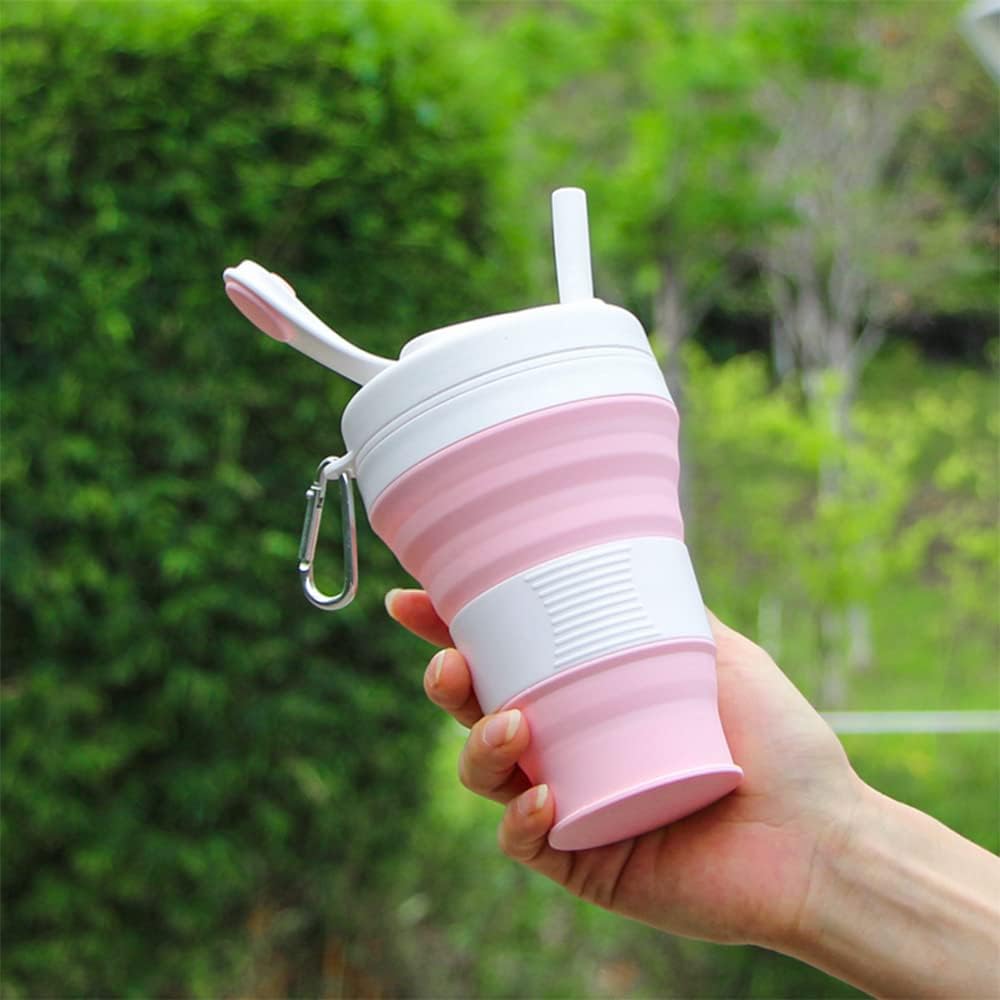 Silicone Coffee Cup with Straw lid Collapsible Cups for Traveling 20oz Lightweight Folding Water Mug for Picnic Hicking Camping Climbing