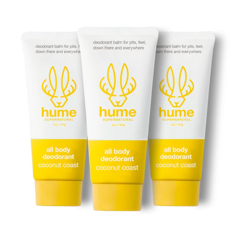 Hume Supernatural Invisible Whole Body Deo Balm - Full Body Protection - Aluminum Free, No Baking Soda - Anti-Chafing Odor Control - Clinically Tested on Sensitive Skin (Coconut Coast, 3-Pack)