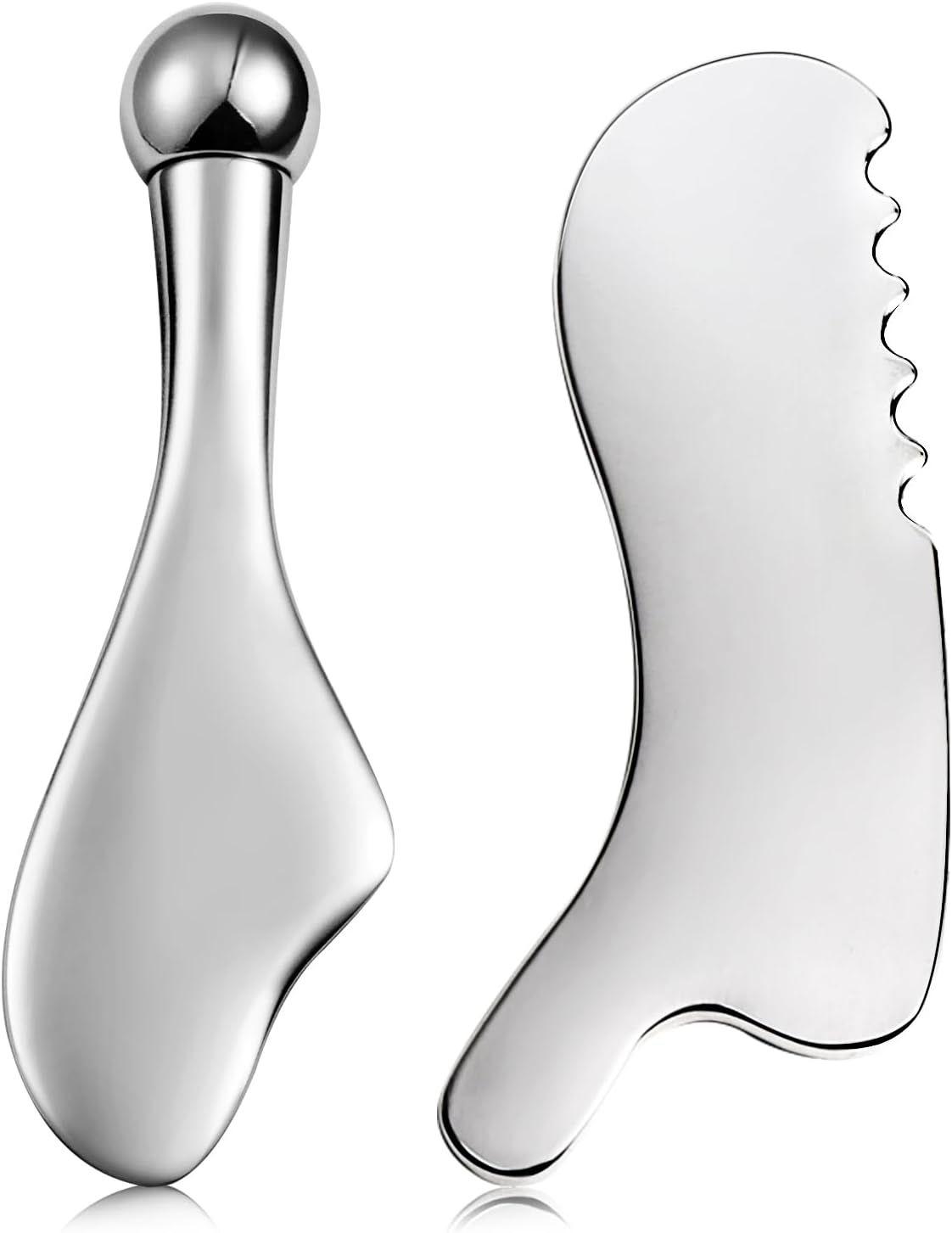 Gua Sha Facial Tools and Face Roller Set, Lymphatic Drainage Massager，Stainless Steel Facial Sculpting Eyes Roller Guasha for Face, Chin & Jawline Sculpting,Skin Care (White)