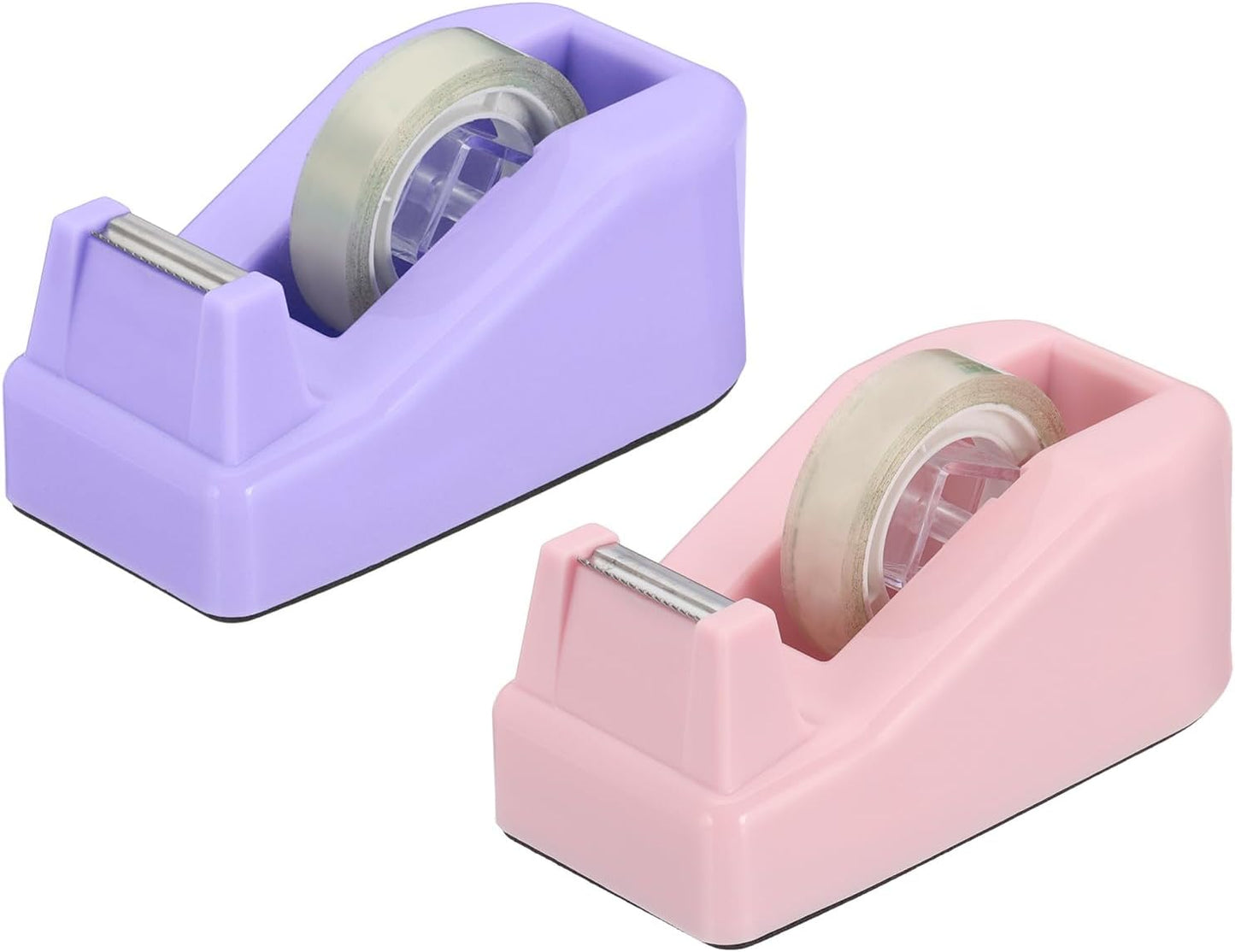 PATIKIL 2pcs Tape Dispenser Desk, Small Tape Dispenser Cute Desktop Dispenser Holder for Tape Office Desktop, Pink Purple