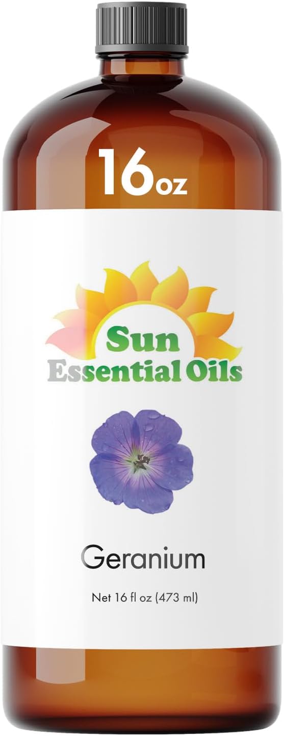 Sun Essential Oils Geranium Essential Oil 16oz - Aromatherapy Oil for Diffuser, and Stress Ease
