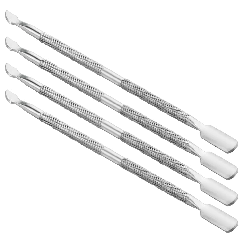 4 Pieces Nail Cuticle Pusher Stainless Steel Nail Polish Cuticle Remover Double Ended Manicure Nail Pedicure Tool Metal Cuticle Peeler Scraper for Fingernails and Toenails (Silver)
