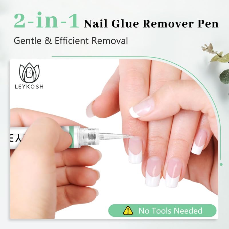 Nail Glue Remover for Press on Nails, 2025 Upgraded 2 In 1 Stick & Remover Pen Design, Not for Gel Polish Base Coat, Quick Gentle Removal Fake Nail Tips Press Ons, 2pcs*5ml