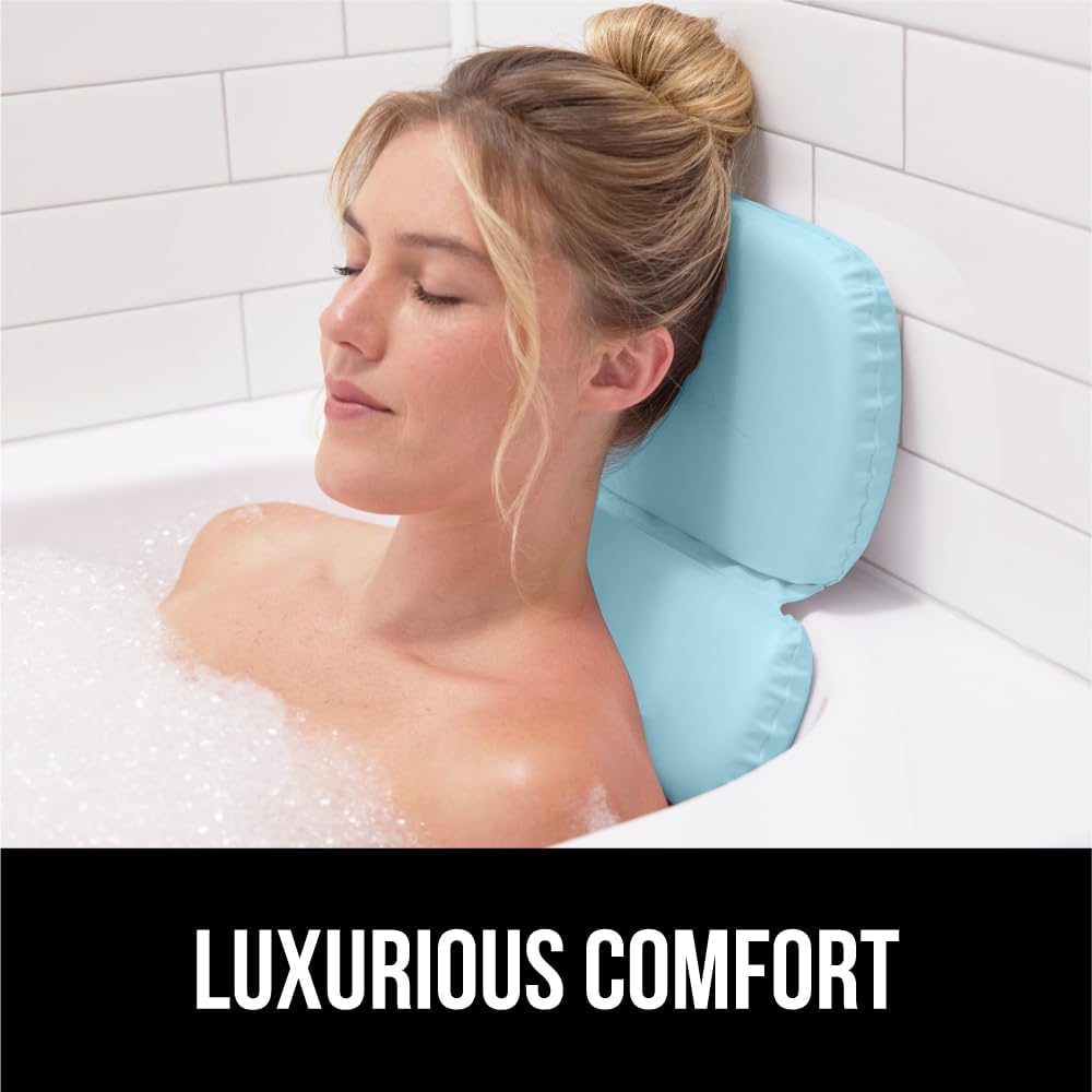 GORILLA GRIP Bath Pillow for Tub, Improved Suction Cups, Luxury Bathtub Pillows, Headrest for Neck and Back Support, Relaxing Home Spa, Hot Tubs and Bathroom Essentials, Gifts for Women, 3 Panel Blue