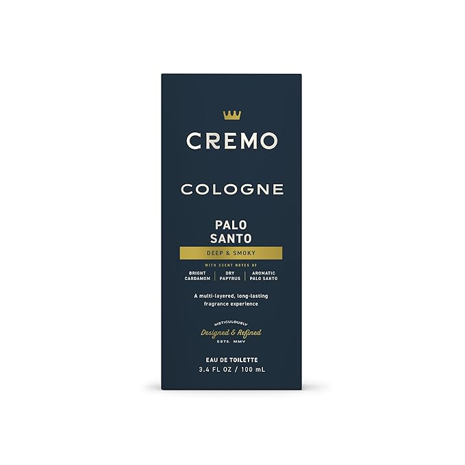 Cremo Cologne for Men - Palo Santo Mens Cologne Spray - A Combination of Bright Cardamom, Dry Papyrus and Aromiatic Palo Santo, Fragrances For Men, 3.4 Fl Oz